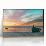 Art deco poster of a European scenery in Latvia with muted gold and green tones on a framed acrylic.