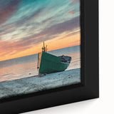 Extra large framed canvas depicting a textured, colorful European scenery, ideal for living room decor.