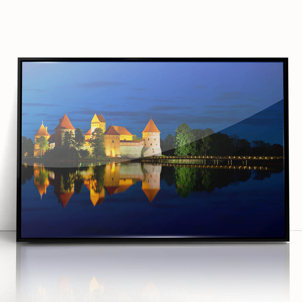 Large abstract wall art of a European Lithuanian landscape in muted earth tones, framed in black acrylic.