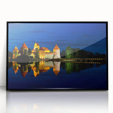 Large abstract wall art of a European Lithuanian landscape in muted earth tones, framed in black acrylic.