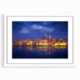 Textured abstract art print of a European Malta scenery in muted earth tones, framed with a white mat.