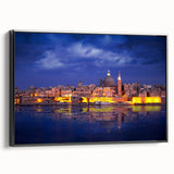 Black and white vintage poster art of a Malta landscape on framed canvas, ideal for bedroom wall decor.