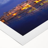 Art deco poster of a European Malta scenery in muted earth tones on rolled canvas, suitable for dining room wall art.