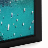 Extra large framed canvas featuring a textured Mediterranean seascape with vivid blue and black tones.