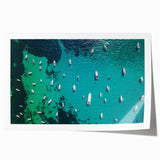 Extra large rolled print depicting a Mediterranean seascape with vibrant blue waters and floral borders.