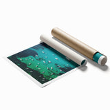 Extra large rolled print of a Mediterranean sea scenery with vibrant blue and white tones.