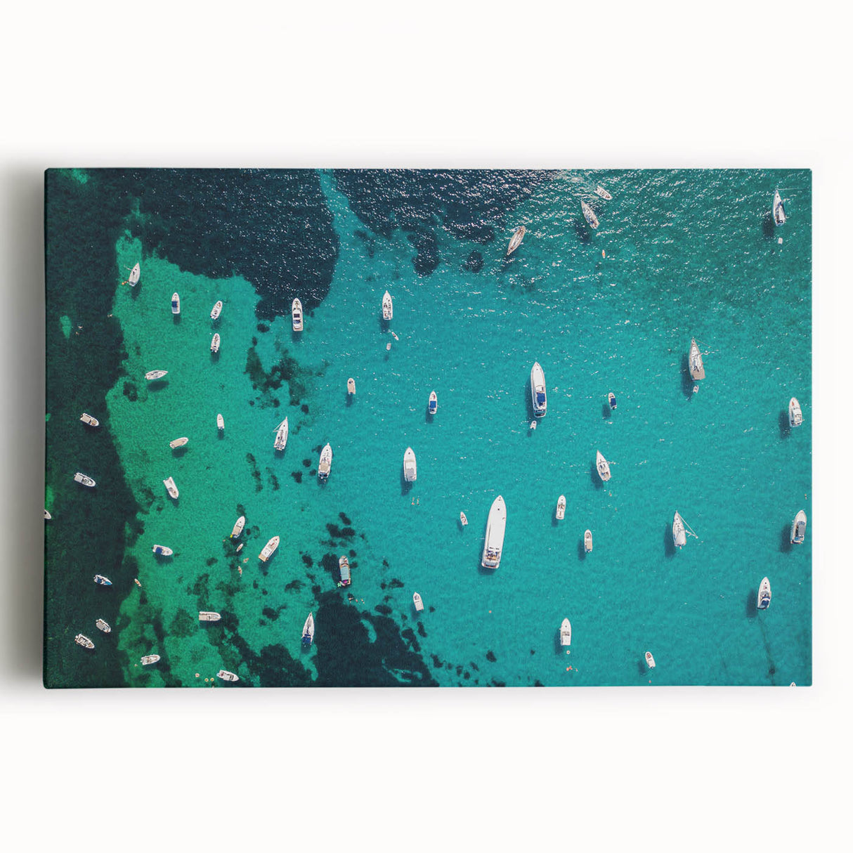 Black and white stretched canvas of the Mediterranean Sea, ideal for kitchen wall art or bedroom ambiance.
