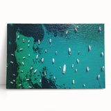 Large black and white photo of the Mediterranean Sea on stretched canvas, ideal for kitchen wall art.