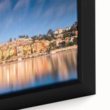 Close-up of a textured black wall art depicting Monaco scenery on a framed canvas, featuring vibrant, colorful details.