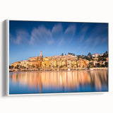 Vintage poster art of Monaco with colorful imagery on extra large framed canvas, ideal for living room decor.