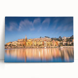 Black and white photo of Monaco coastline on stretched canvas, ideal for kitchen wall art or bedroom ambiance.