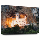 Large abstract wall art of a European landscape in muted earth tones on acrylic glass.