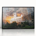 Large abstract wall art depicting a Montenegro landscape in muted earth tones on a framed acrylic.