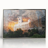 Large art print of Montenegro scenery in muted blue and green tones on framed acrylic, suitable for modern nursery decor.