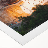 Art deco poster of a Montenegro landscape in muted earth tones on rolled canvas, suitable for dining room decor.