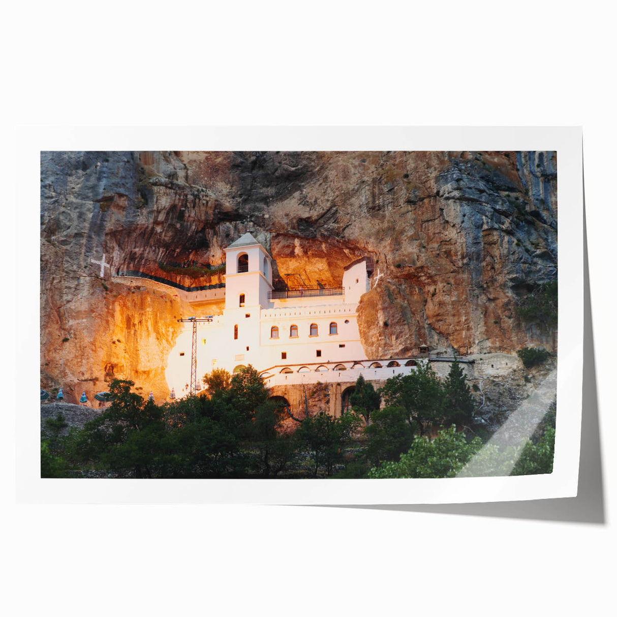 Extra large rolled print of Montenegro scenery with floral elements in vibrant colors, ideal for art wall dining room.