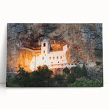 Black and white photograph of Montenegro scenery on stretched canvas, ideal for kitchen wall art.