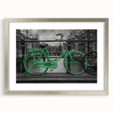 Extra large wall art of abstract Amsterdam scenery in textured silver frame, ideal for living room decor.