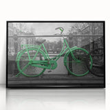 Large abstract wall art of Amsterdam canals in muted gray and blue tones on framed acrylic.