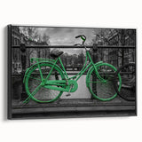 Black and white wall art of Amsterdam landscape on framed canvas, ideal for bedroom decor.