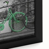 Black wall art depicting a textured, colorful Amsterdam scenery on a framed canvas, suitable for large living room spaces.