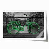 Rolled print of Amsterdam scenery with vivid blue and orange tones, suitable as art wall dining room.