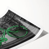 Extra large wall art featuring line art flowers over an Amsterdam scenery in muted colors, ideal for large living room decor.