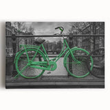 Black and white stretched canvas depicting Amsterdam scenery, ideal for kitchen wall art or bedroom ambiance.