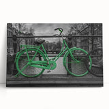 Black and white stretched canvas of Amsterdam canal scene, ideal for kitchen wall art.