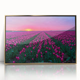 Acrylic print of a European landscape in muted earth tones, framed in gold, suitable for nursery wall art.