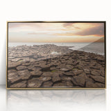 Art deco poster of Northern Ireland scenery in gold frame, acrylic print, suitable for modern art wall decor in nurseries.