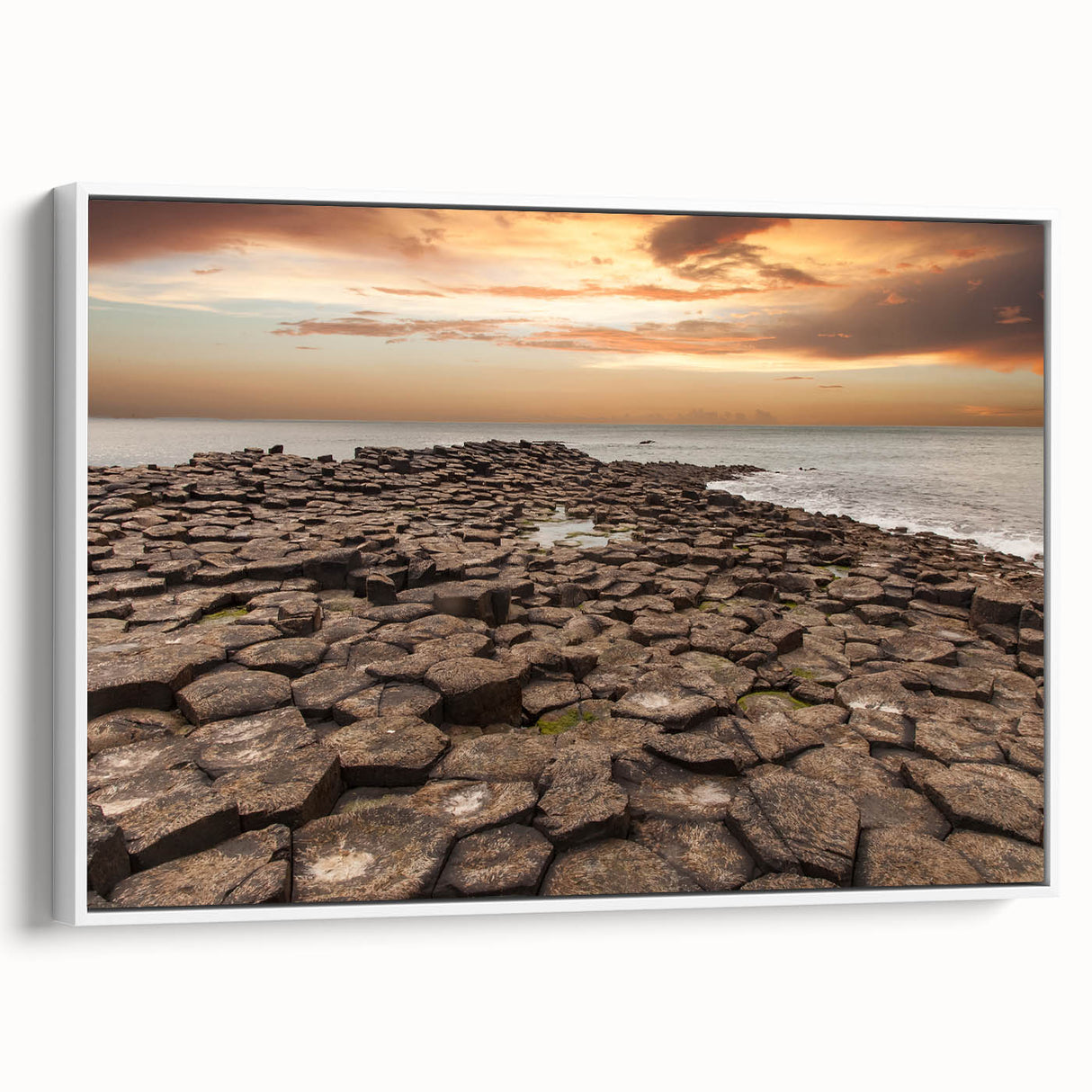 Vintage poster art of Northern Ireland landscape on framed canvas, featuring colorful art ideal for living room decor.