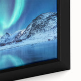 Black wall art featuring a textured colorful Norwegian landscape on a framed canvas, ideal for living room decor.