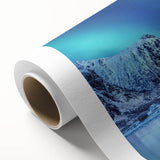 Art Deco style poster of a European Norway scenery in muted blue and white tones on rolled canvas.