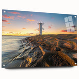 Acrylic print of a European landscape in muted green and blue tones, suitable for bedroom or dining room decor.