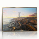 Art deco poster of a Polish cityscape in gold and black hues on framed acrylic.