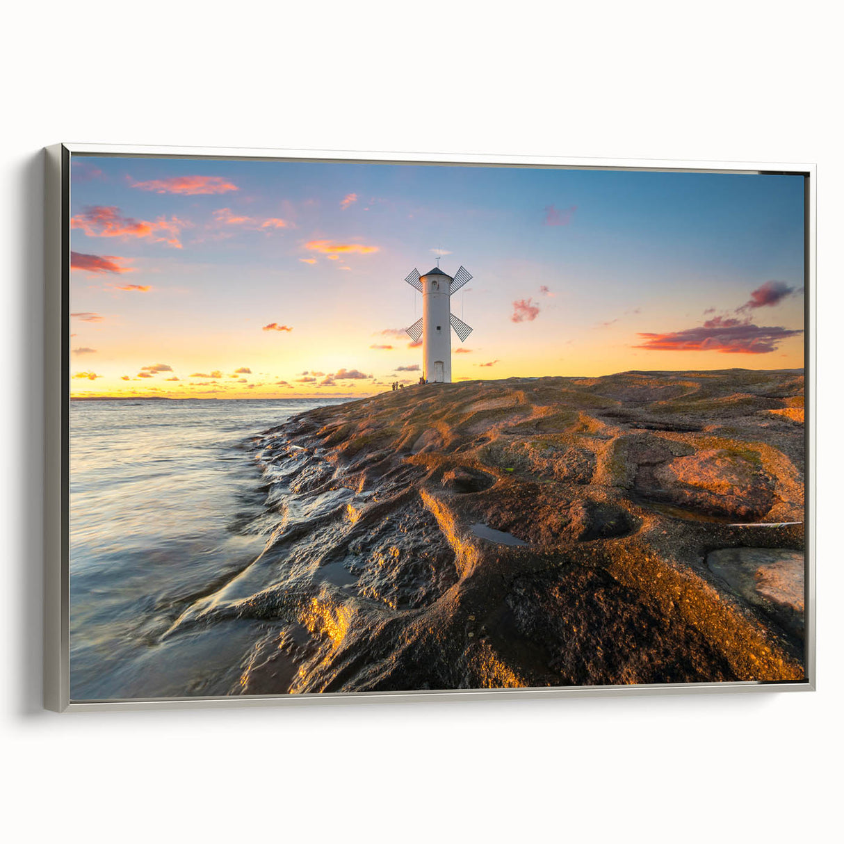 Framed canvas depicting a vintage-style Polish landscape, featuring vibrant colorful art on a black background.