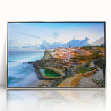 Acrylic print of Lisbon scenery with subdued earth tones in a mid-century modernist style.