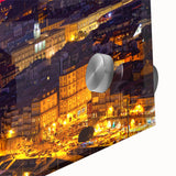 Large abstract wall art of Porto's scenery in vibrant colors on acrylic glass, ideal for dining room ambiance.