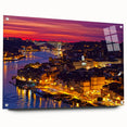 Acrylic glass print of Porto, Portugal, featuring vibrant colors and a panoramic view, ideal for dining room decor.
