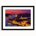 Abstract art print of Porto cityscape with vibrant, colorful textures on a large framed canvas, ideal for living room decor.