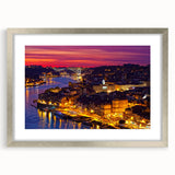 Extra large abstract art print of Porto scenery in muted earth tones, framed in silver, ideal for living room decor.