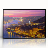 Large abstract wall art depicting Porto, Portugal in muted gray and blue tones on a framed acrylic.