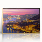 Mid-century modernist style large art print of Porto, Portugal, in vibrant hues on framed acrylic.