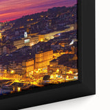 Extra large framed canvas depicting a textured, colorful Porto scenery in vibrant hues, ideal for living room decor.