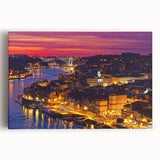 Black and white stretched canvas of Porto, Portugal skyline, ideal for kitchen wall art or bedroom ambiance.