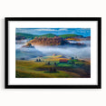 Extra large abstract art print featuring a vibrant, textured depiction of a Romanian landscape on a framed canvas.