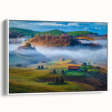 Vintage poster art of a Romanian landscape, featuring colorful elements on extra-large framed canvas.