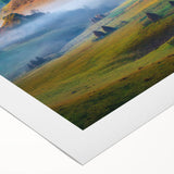 Art deco poster featuring a scenic Romanian landscape on rolled canvas, suitable for dining room decor.