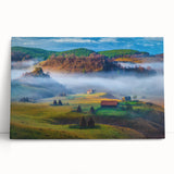 Black and white photograph of a European village on large stretched canvas, suitable for kitchen art.